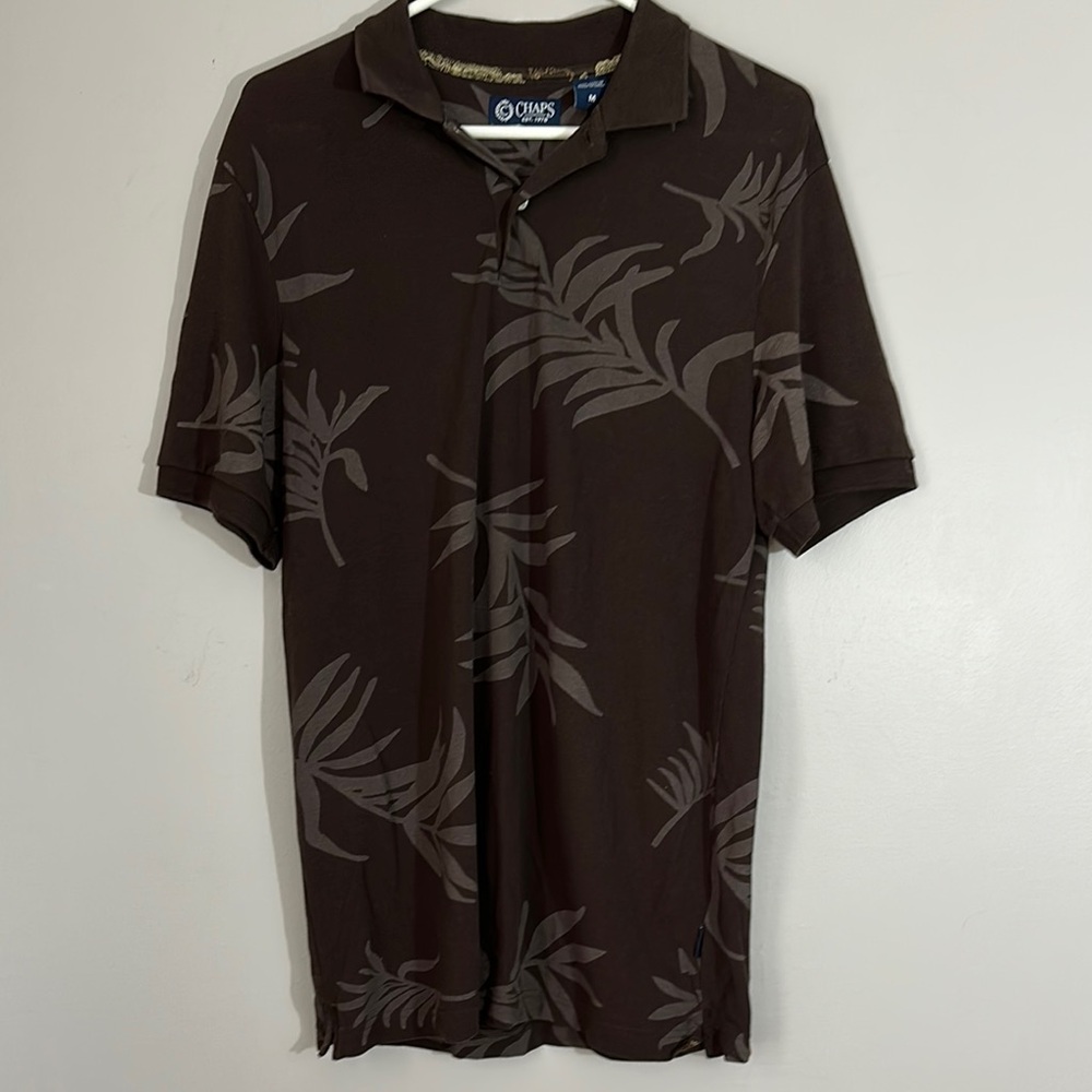 Chaps, tropical, print Men's Brown Polo Cotton Shirt size M